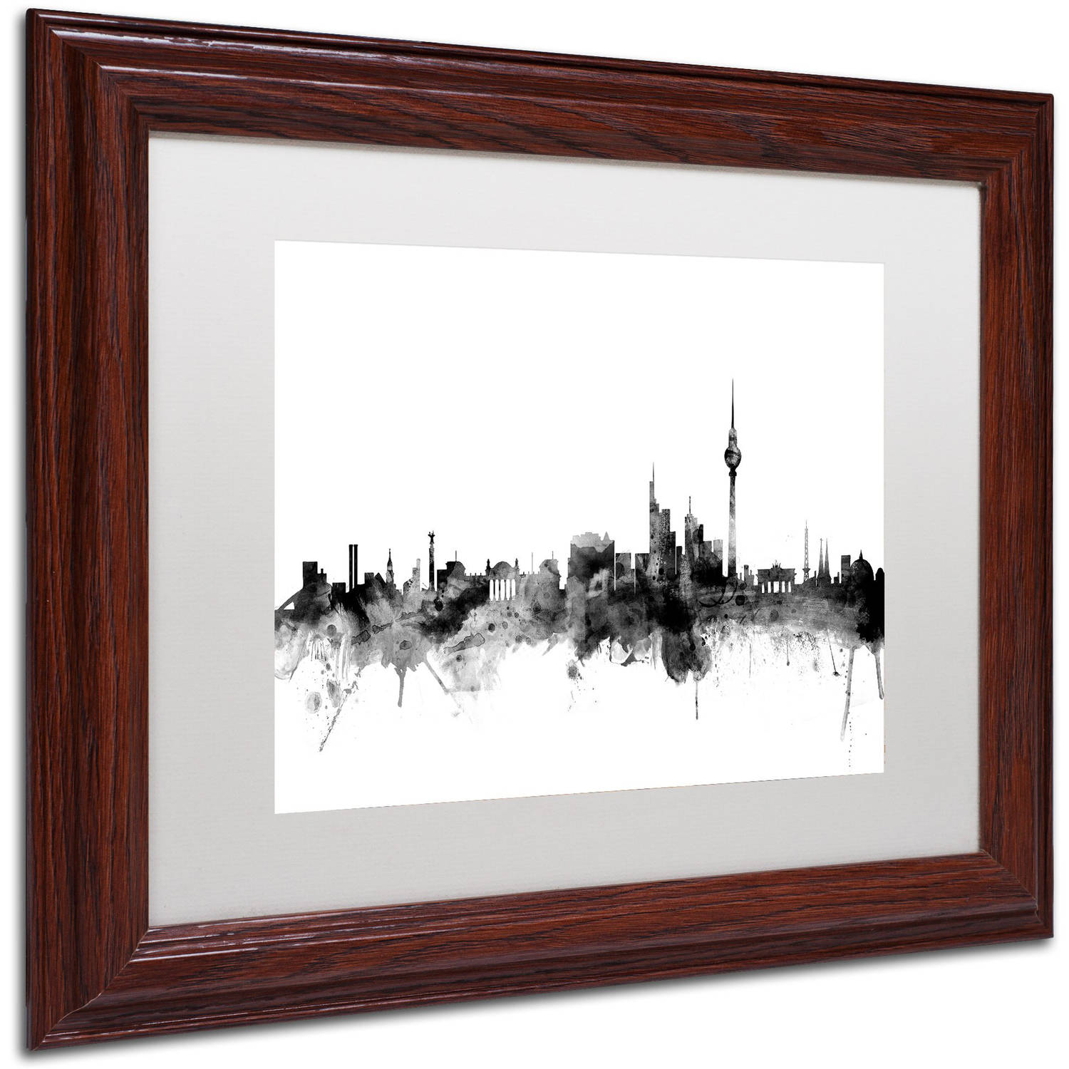 Trademark Fine Art "Berlin Germany Skyline B&W" Canvas Art by Michael Tompsett, White Matte, Wood Frame