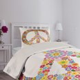 thumbnail image 3 of Ambesonne Hippie Quilted Coverlet 2 Pcs, Floral Peace, Twin Size, Multicolor, 3 of 5