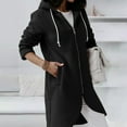 Black Polyester Streetwear Solid Hooded Neck FullLength Women's Fleece
