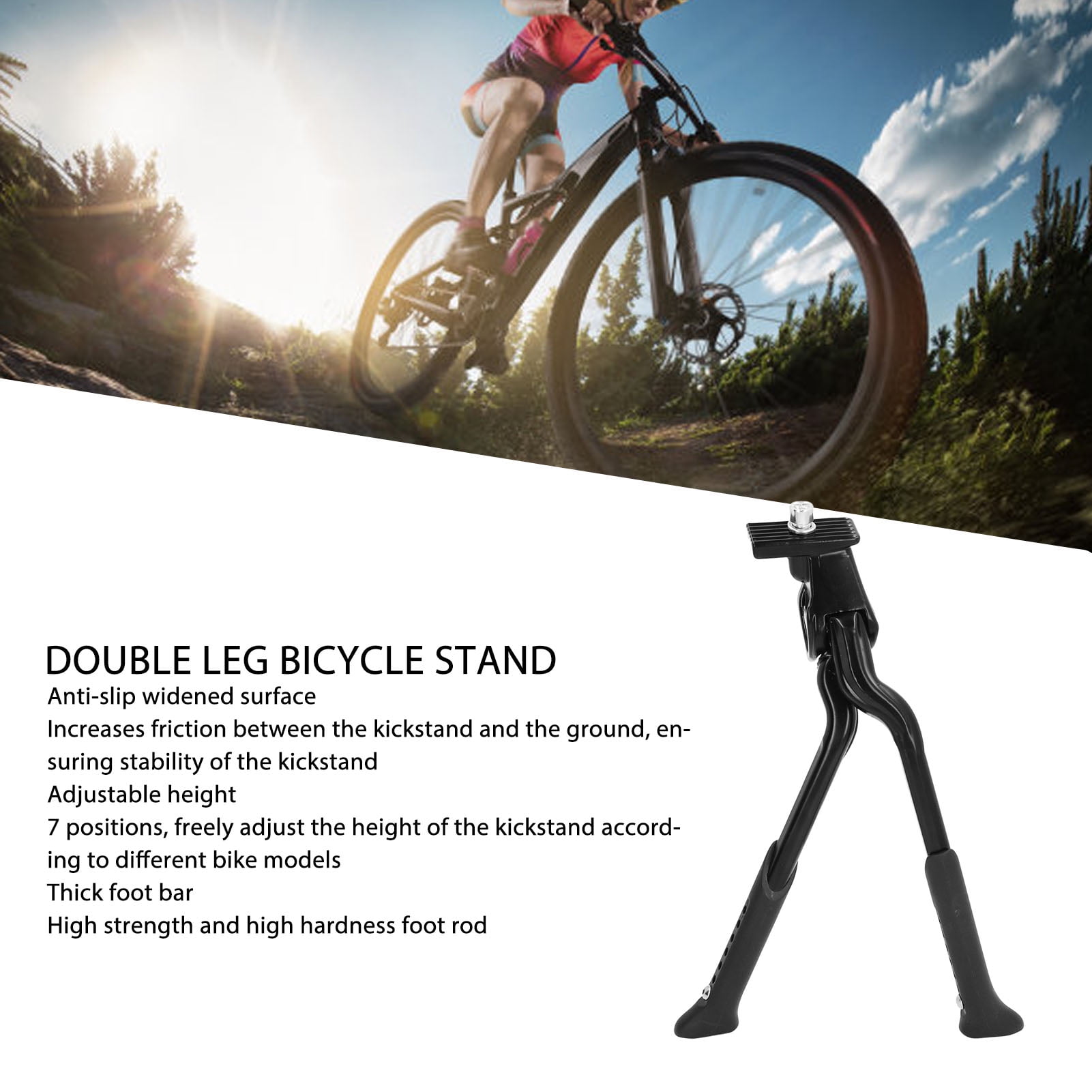 Béquille De Vélo Double Pied Réglable - Hauteur Ajustable (7 Positions) - Alliage Aluminium, Antidérapante - Pour VTT, Route, électrique, Pliable
