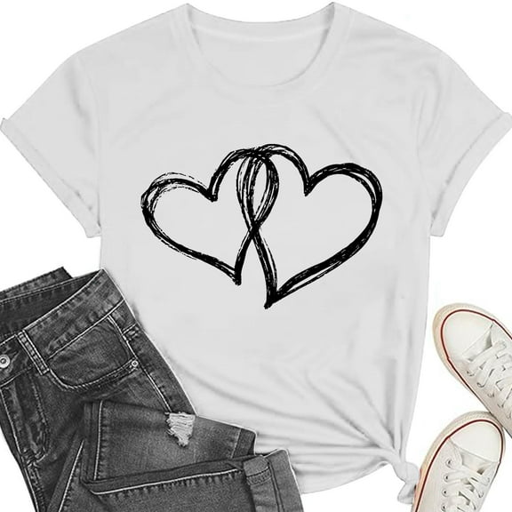 Shirts for Women Cute Love Heart Graphic Valentine's T Shirts Casual Spring Day Tops Tee Blouse