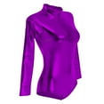 thumbnail image 2 of IBTOM CASTLE Women's Dance Ballet Leotards Long Sleeve Metalic Shiny Leather Turtleneck Gymnastics One Piece Lycra Bodysuits Dancewear XL Purple, 2 of 8