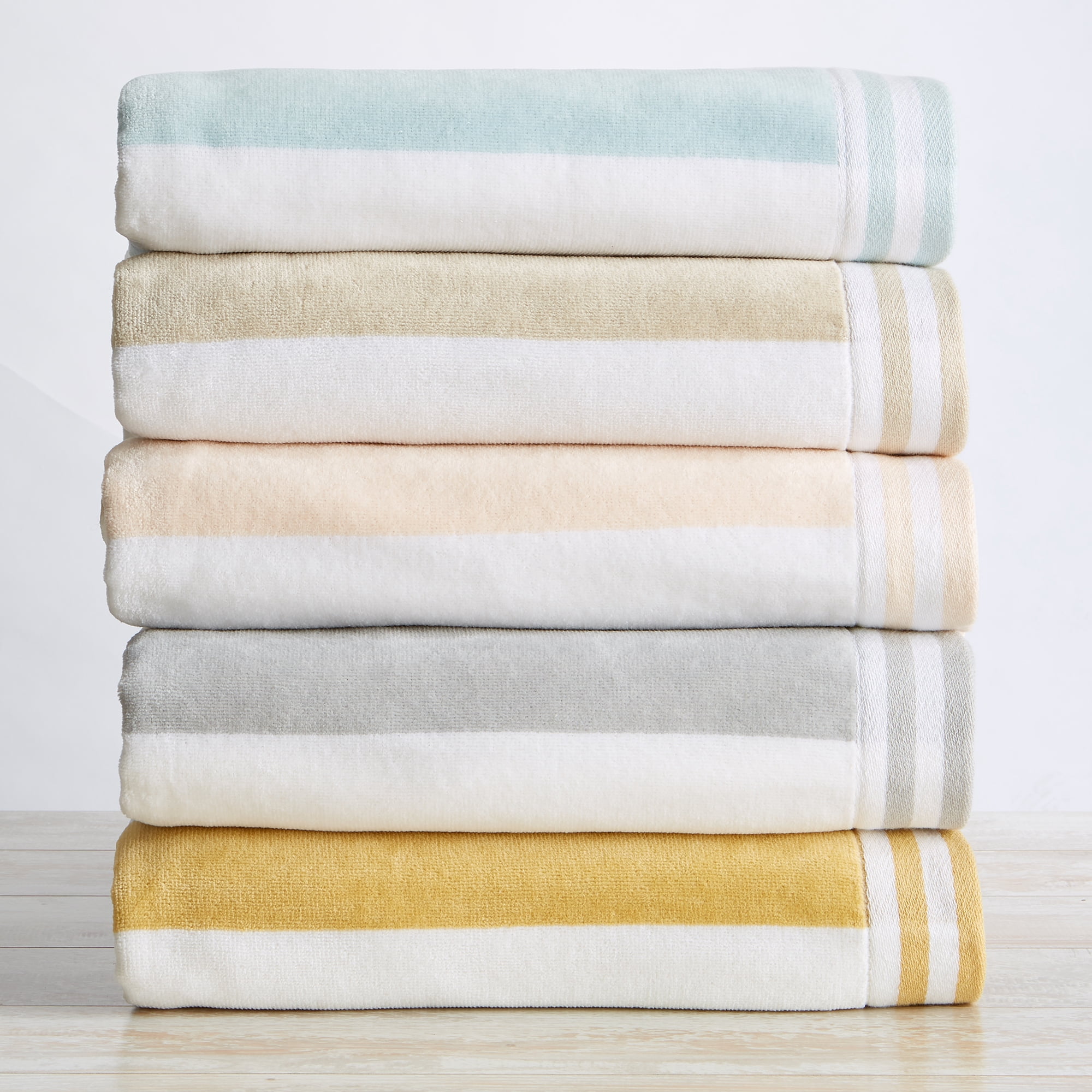 100% Cotton Cabana Stripe 4 Pack Beach & Pool Towels (4 Pack- 30" x 60", Linen)