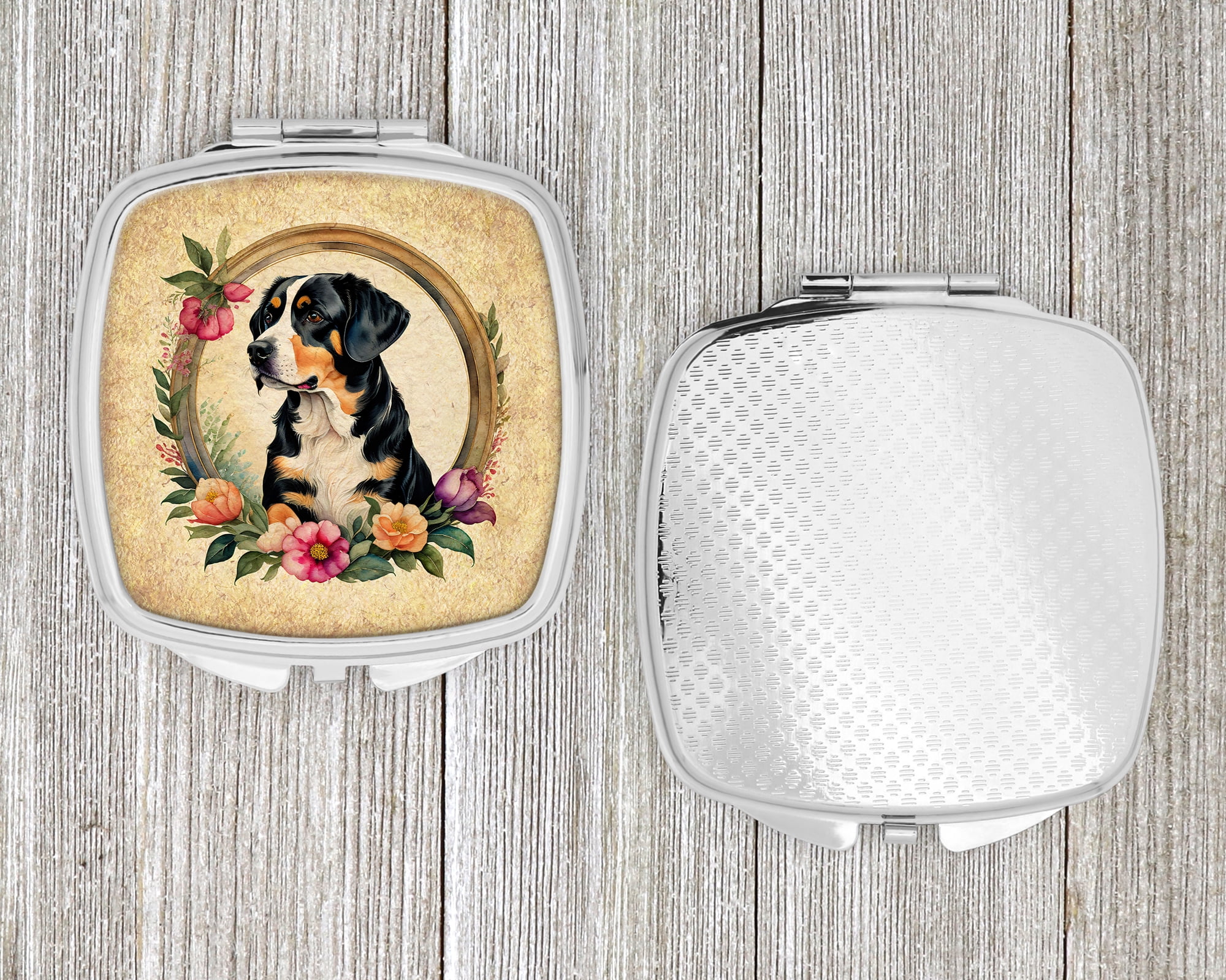 Entlebucher Mountain Dog and Flowers Compact Mirror 2.75 in x 3 in