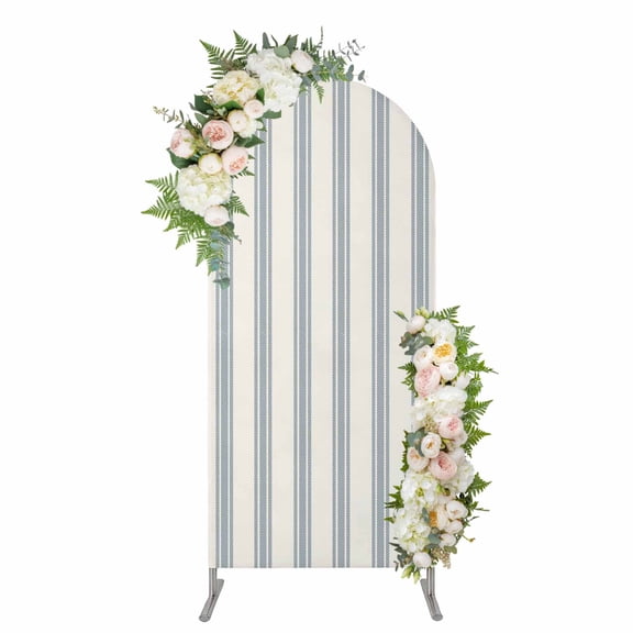 Arch Covers, Blue Striped Arch Covers Stretchy Backdrop 6.6'x3.3', Modern Stripes Farmhouse Spandex Fitted Round Top Chiara Arches Backdrop Cover for Wedding Party Birthday Banquet