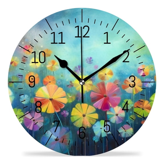 10 Inch Wall Clock Battery Operated Silent Clock Decorative for Office, Kitchen, Outdoor, Living Room,Abstract Floral Daisy Watercolor Spring Flower Cute Art