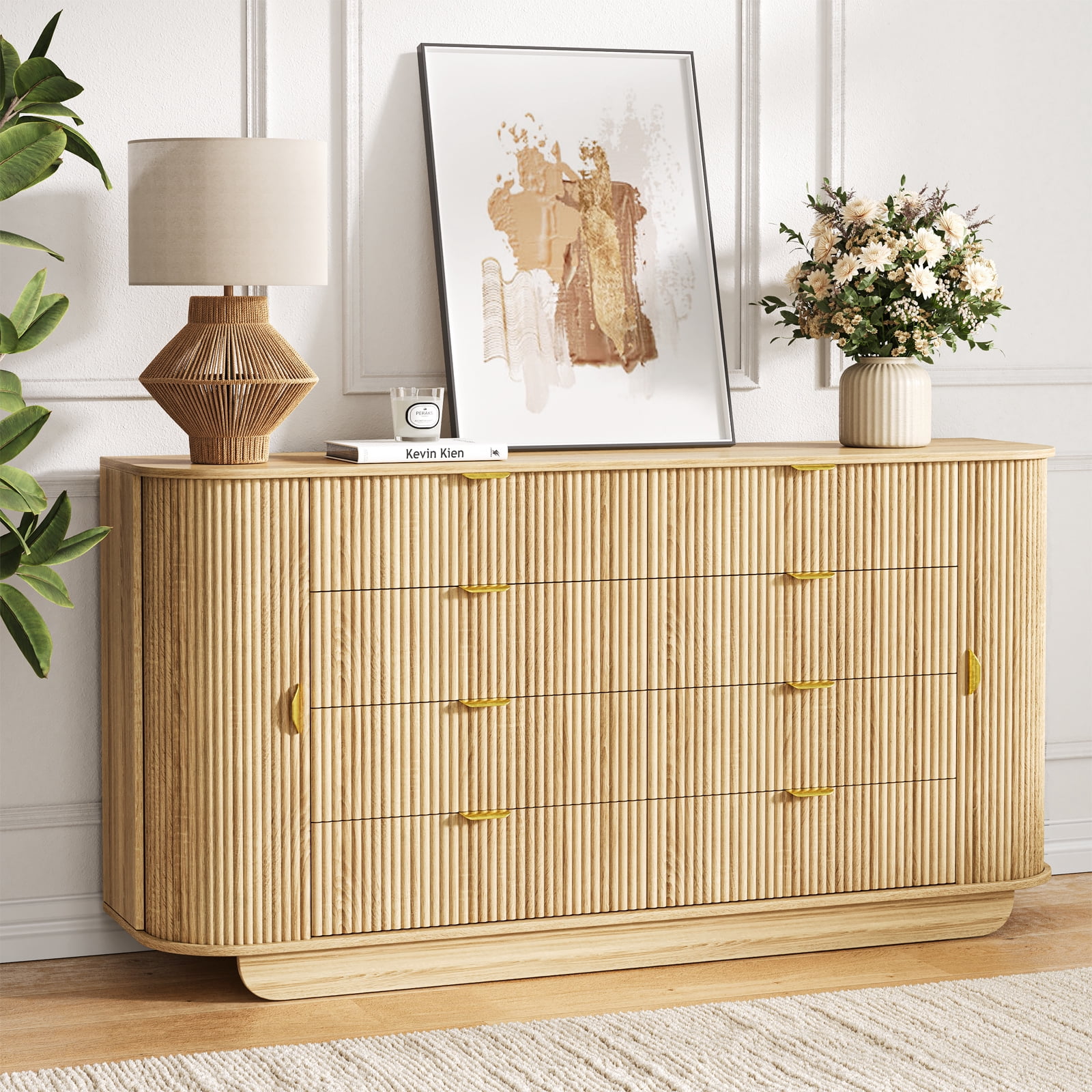 63'' Wide FOUHIU Fluted 8-Drawer Dresser – Modern Wooden Storage for Bedroom, Living Room, Hallway