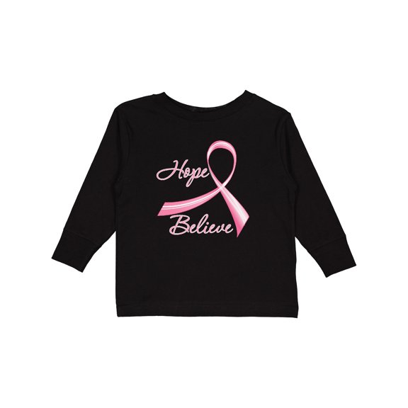 Inktastic Hope Believe Breast Cancer Ribbon Boys or Girls Long Sleeve Toddler T-Shirt