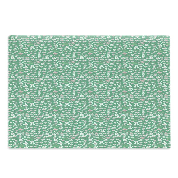 Cherry Blossom Cutting Board, Downward Sloping Cherry Blossom Petals on a Greenery Background, Decorative Tempered Glass Cutting and Serving Board, Large Size, Rose and Sea Green, by Ambesonne