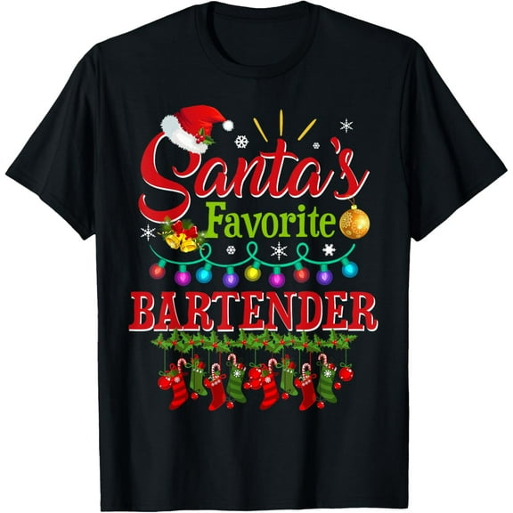 Playful Comfort Tee - Funny Santa's Favorite Bartender Christmas Santa Hat Light T-Shirt