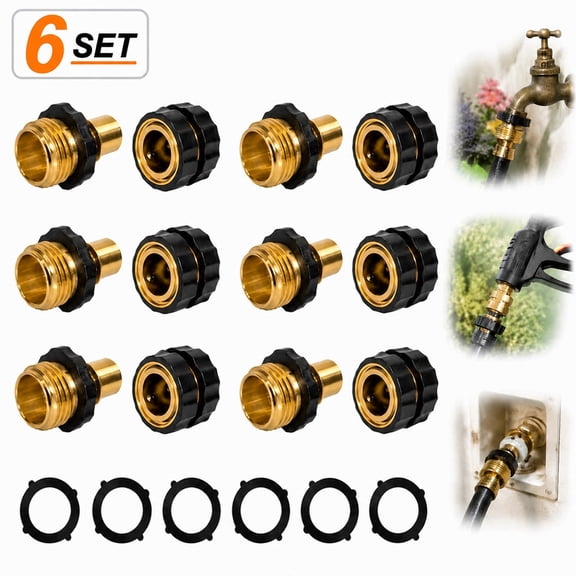 Sherry Garden Hose Quick Connector, 3/4 Inch Male and Female Garden Hose Fitting Quick Connector, 6 Set