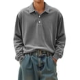thumbnail image 3 of Long Sleeve Shirts for Men Classic Button Golf Shirt Casual Collared Thermal Work Pullover Tops Gray L, 3 of 7