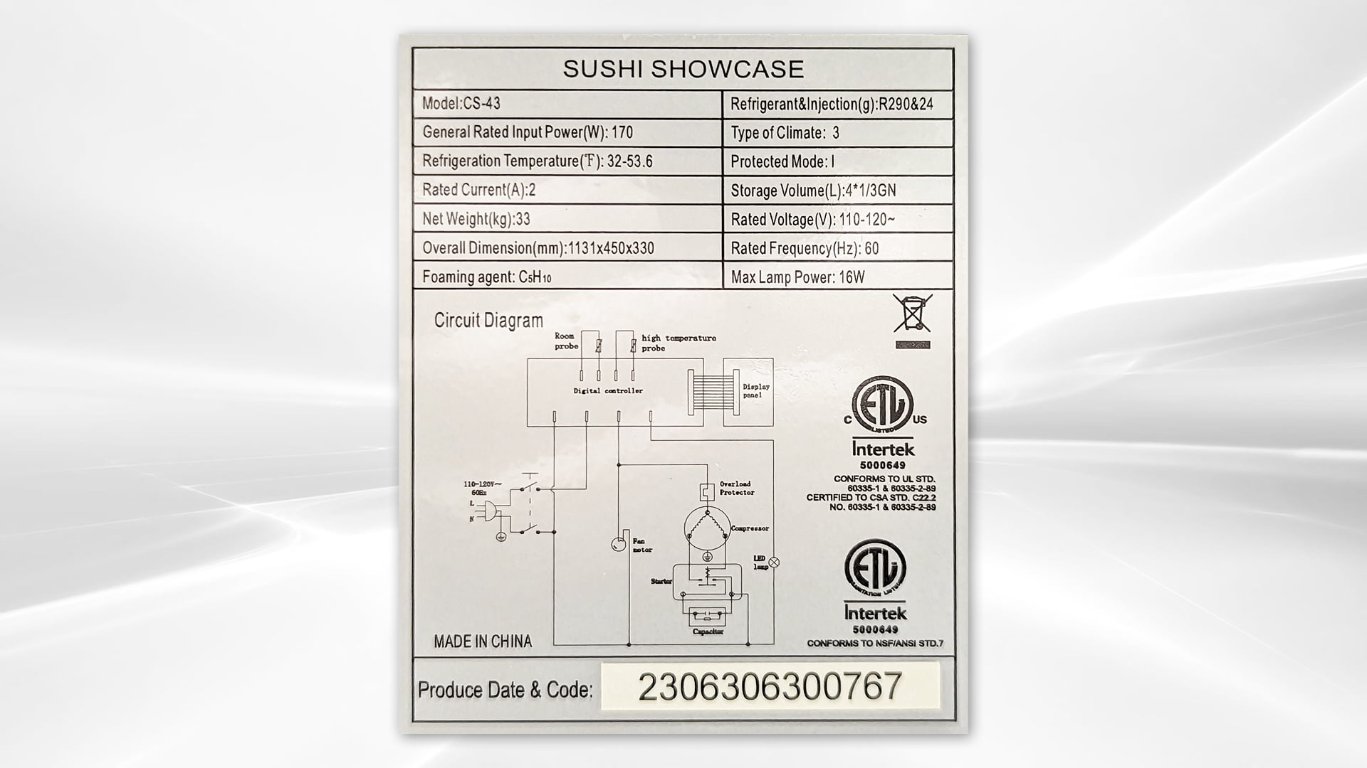 44.5'' Refrigerated Sushi Display Cooler Case Countertop 4 Pan Commercial Sushi Refrigerator