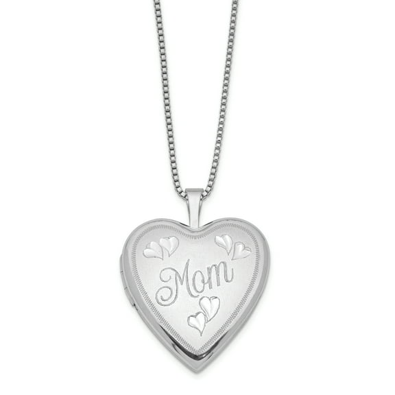 Primal Silver Sterling Silver Rhodium-plated 20mm MOM Heart Locket with 18-inch Box Chain