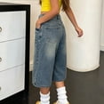 thumbnail image 6 of ATOGUTA Girls Jean Shorts Size 12-17 Elastic High Waist Baggy Denim Shorts Summer Preppy Wide Leg Bermudas with Pockets Blue, 6 of 7