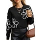 thumbnail image 1 of Suéteres de Punto con Hombros Descubiertos para Mujer, Suéter de Otoño con Flores, Cuello Redondo, Larga y Estilo Moderno. Negro L, 1 of 8