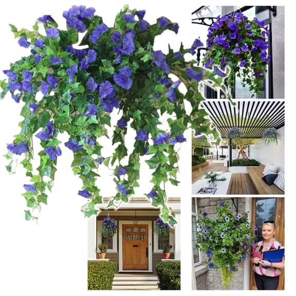 Fake Flowers Promotion Sale! Nomeni Long Simulation Flower Branches and Wall Hanging Simulation Holiday Party Decoration Wisteria Flower Wedding Arch Decoration Vine, Home Decor Clearance Sale Blue