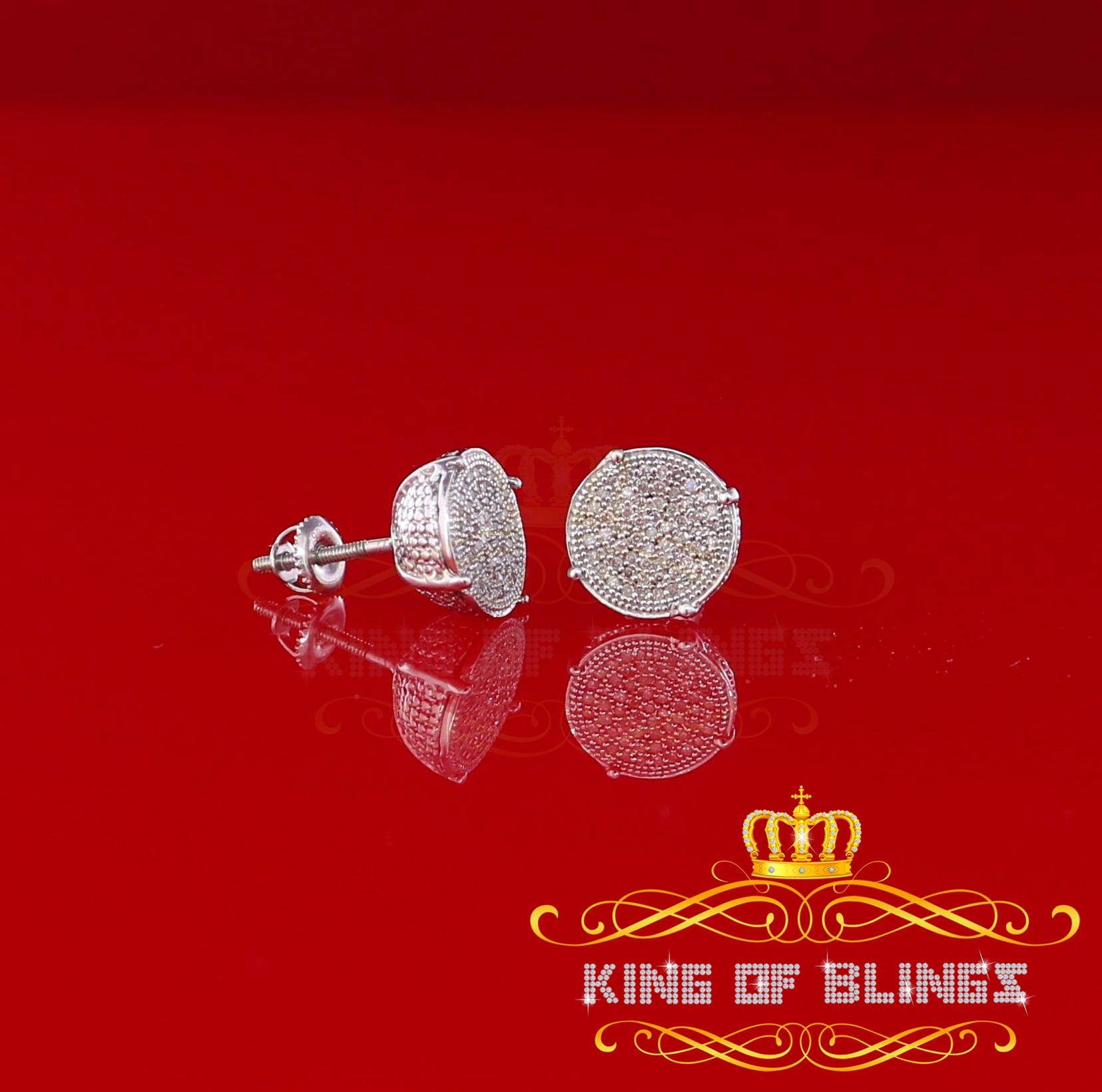 King of Bling's 925 Sterling Silver 0.30ct Diamond For Women's/ Men's White Stud Round Earrings