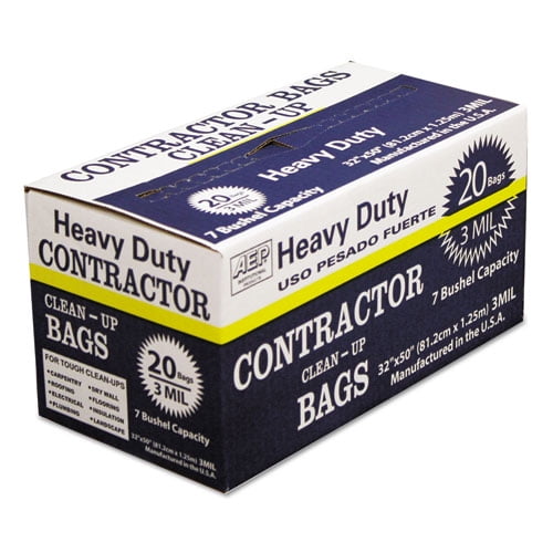 HeavyDuty Contractor CleanUp Bags, 60 Gal, 3 Mil, 32" X 50", Black