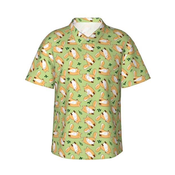 Balery Cartoon Fox 2 Camisas hawaianas de manga corta para hombre, camisas playeras de corte holgado, camisas de vacaciones con botones,3X-Large