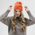 thumbnail image 7 of Daily Knited Plain Beanie - Stay Warm Stylish Stretchy Soft Beanie Hats for Men and Women, 12 inch, Heather Orange, 7 of 7