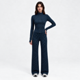 thumbnail image 4 of Girony Women's Polka Dot Workout Outfit Set, Zip Up Stand Collar Jacket & High Waist Flared Pants 2 Piece Yoga Tracksuit, 4 of 8