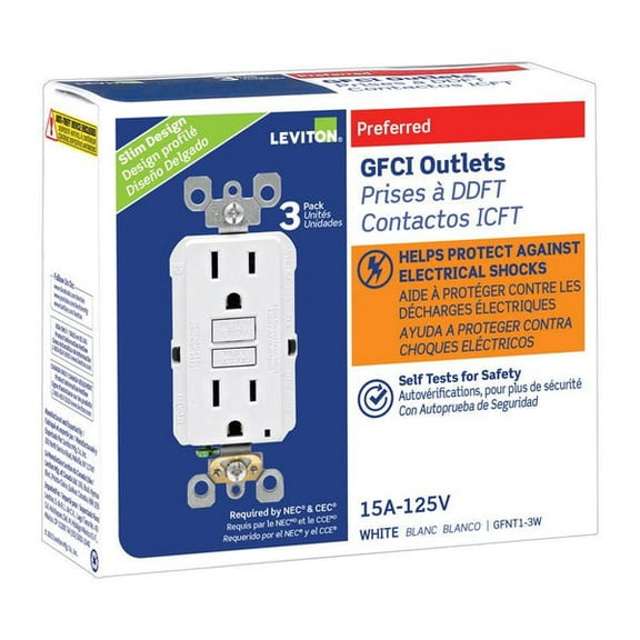 1 Pc, Leviton Smartlockpro 15 Amps 125 V Duplex White Gfci Outlet 5-15R 3 Pk