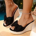 thumbnail image 3 of HEWUQI Women's Platform Wedge Sandals Open Toe Suede Bowknot Heels Non Slip Wedding Slides Mules for Summer Casual Vacation Black Size 7, 3 of 6