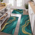 thumbnail image 2 of Teal and Gold Marble Glitter Waves Pattern Kitchen Rugs Sets Of 3,Kitchen Runner Rugs Non Skid Washable,Decorative Kitchen Floor Mats for Kitchen,Sink,Laundry,17"x30"+ 17"x47" + 17"x59", 2 of 6