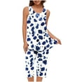 thumbnail image 3 of CLOISE Sleepwear for Women Pajama Set Two Piece Comfortable Tank Top Sleepwear Shirts and Soft Capri Pants Sleep Sets Casual Flower Printed Classic Night Clothes, 3 of 6