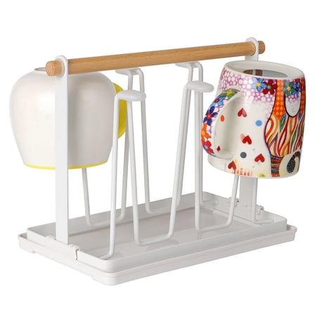 Kitchen Draining Rack Cup Storage Stand with Tray for Organized Glassware for Home and Kitchen Use Space Saving Design Elegant White