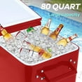 thumbnail image 2 of 80 Quart Rolling Cart Ice Chest，Portable Bar Drink Cooler with Bottle Opener, Catch Basin,Rolling Ice Chest for Patio Party BBQ Beach Activities, 2 of 6