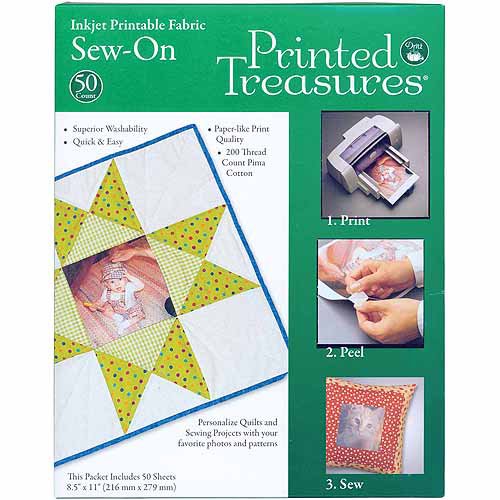 Dritz Printed Treasures Sew-On Ink Jet Fabric Sheets, White, 8-1/2" x ...