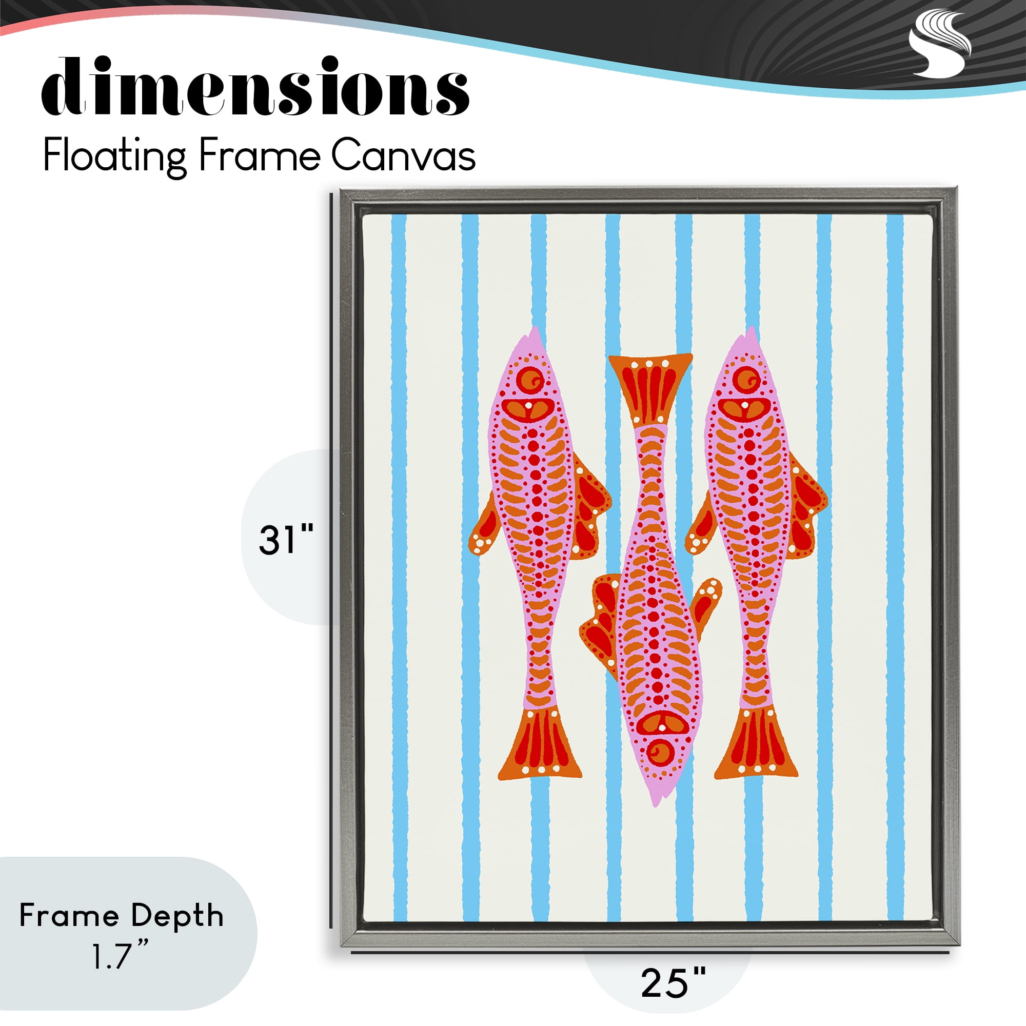 Stupell Industries Bright Aquatic Fish on Stripes Gray Framed Floater Canvas Wall Art, design by Indira Prieto | IndySign