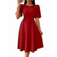 thumbnail image 2 of Elegant Midi Dress with Pockets for Women, Crew Neck, 3/4 Sleeve, A-Line Cocktail Party Dress, 2 of 9