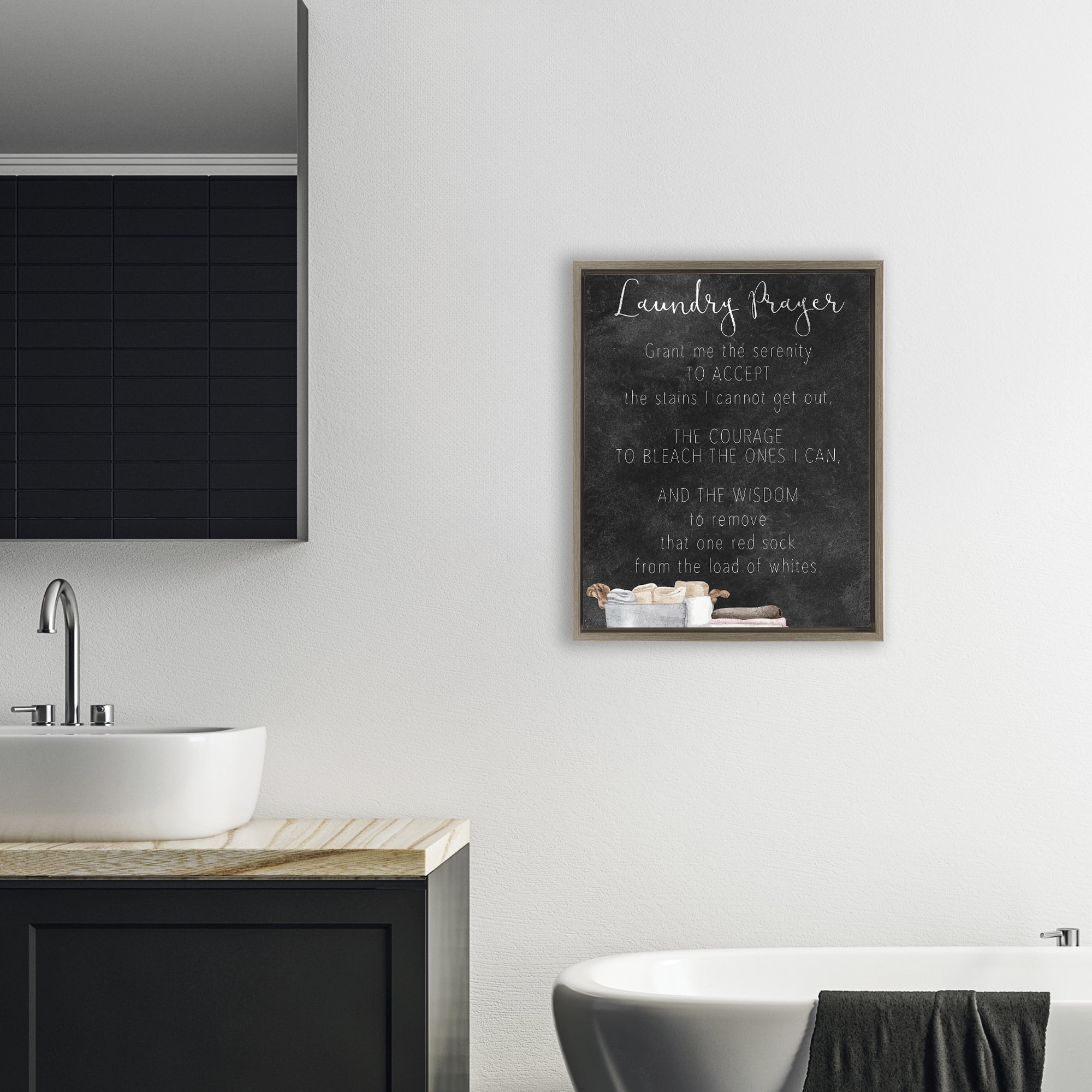 Accept The Stains Laundry Prayer Brown Framed Floater Canvas Wall Art, design by Kim Allen