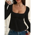 thumbnail image 5 of Women'S Babydoll Tops Long Sleeve Henley Shirts Cute Square Neck Coque-Tte Peplum Top Black L, 5 of 7