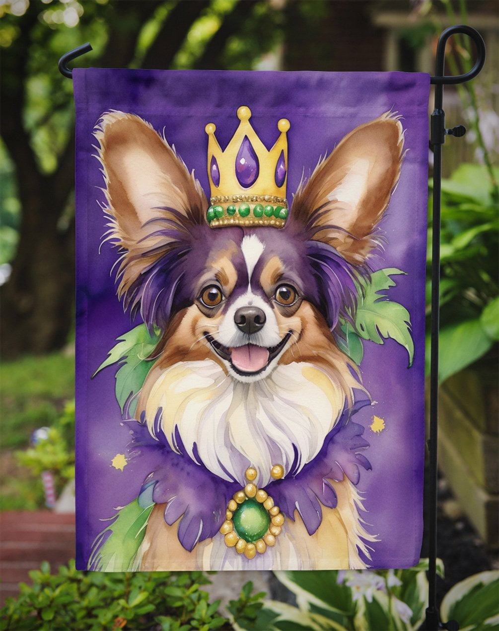 Papillon King of Mardi Gras Garden Flag 11.25 in x 15.5 in