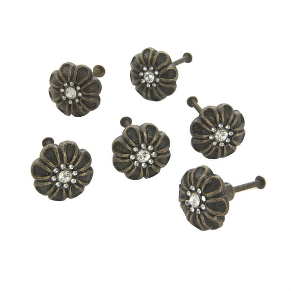 Cst Iron Rhinest Flower Knob/Bronze Set of 6