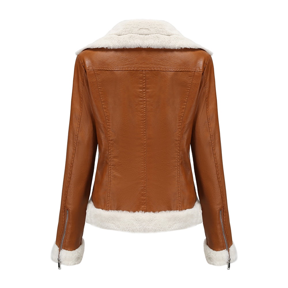 Leather Jackets for Women Zpanxa Women Faux Leather Moto Biker Short Coat Jacket, Plus Size Short Lightweight Motorcycle Biker Jacket, Fitted Slim Jackets Coat Khaki B XXL
