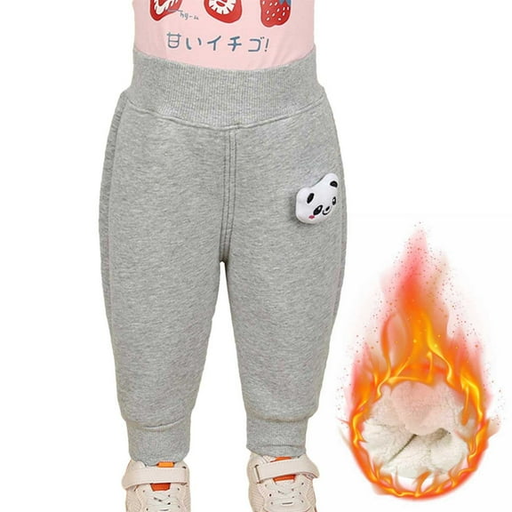 piuwrlz Kids Winter Plush Pants for Girls Boys Long Thick Velvet Cotton Sweatpants Printed Gray Size 3 Years
