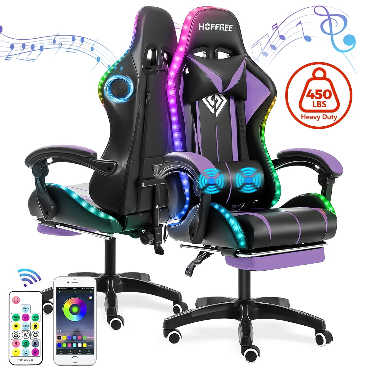 Hoffree Gaming Chairs with Bluetooth Speakers and RGB LED Lights for
