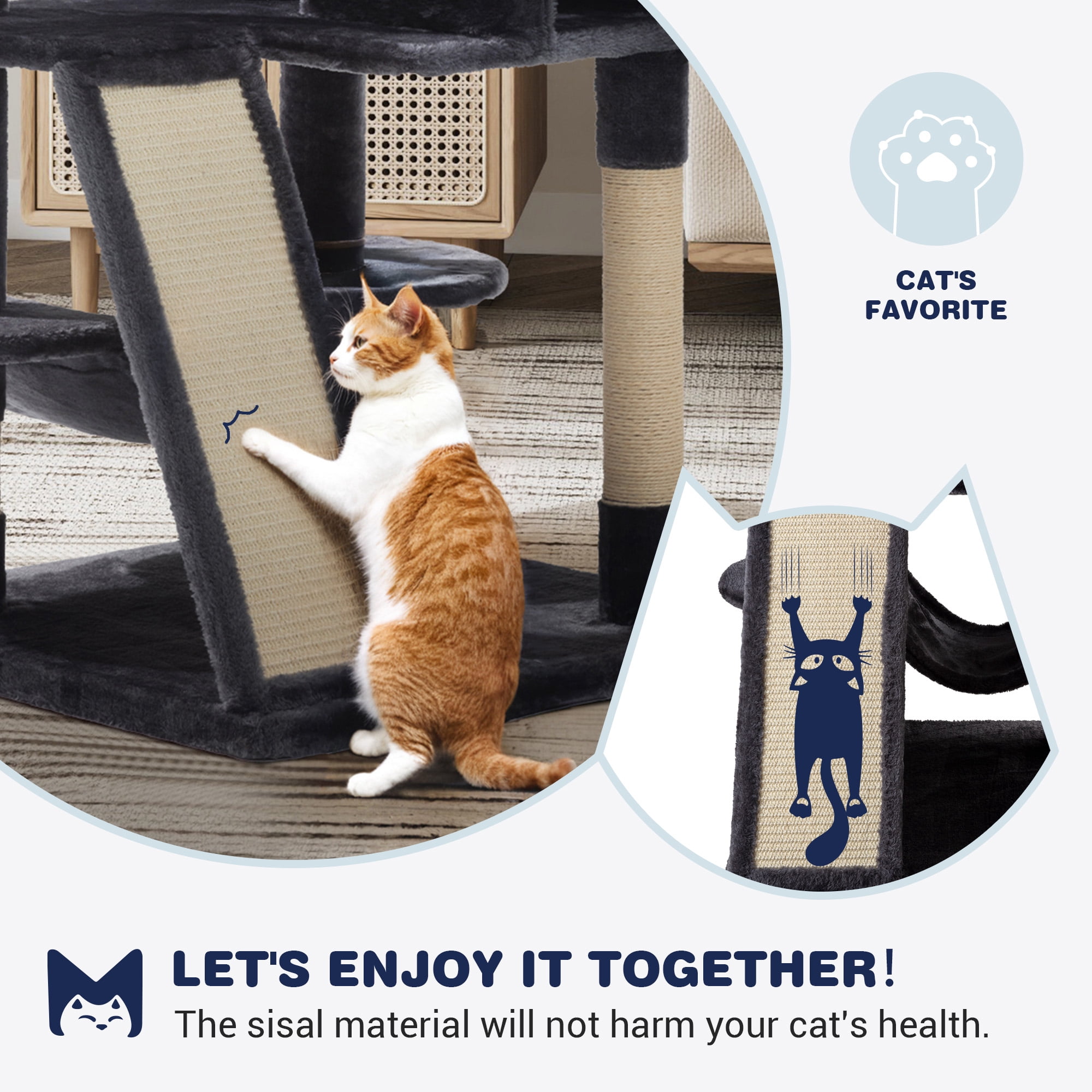 Sifurni 65.7" Large Cat Tree Tower Condo House for Cats with Hammock & 2 Scratching Boards, Dark Blue
