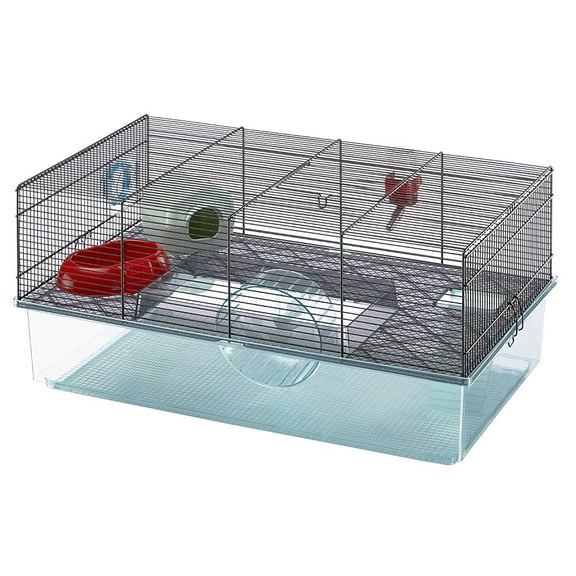Furplast, Favola Hamster Cage Includes Water Bottle, Exercise Wheel, Food Dish & Hamster Hide-Out Large Hamster Cage Measures 23.6L x 14.4W x 11.8H-Inches