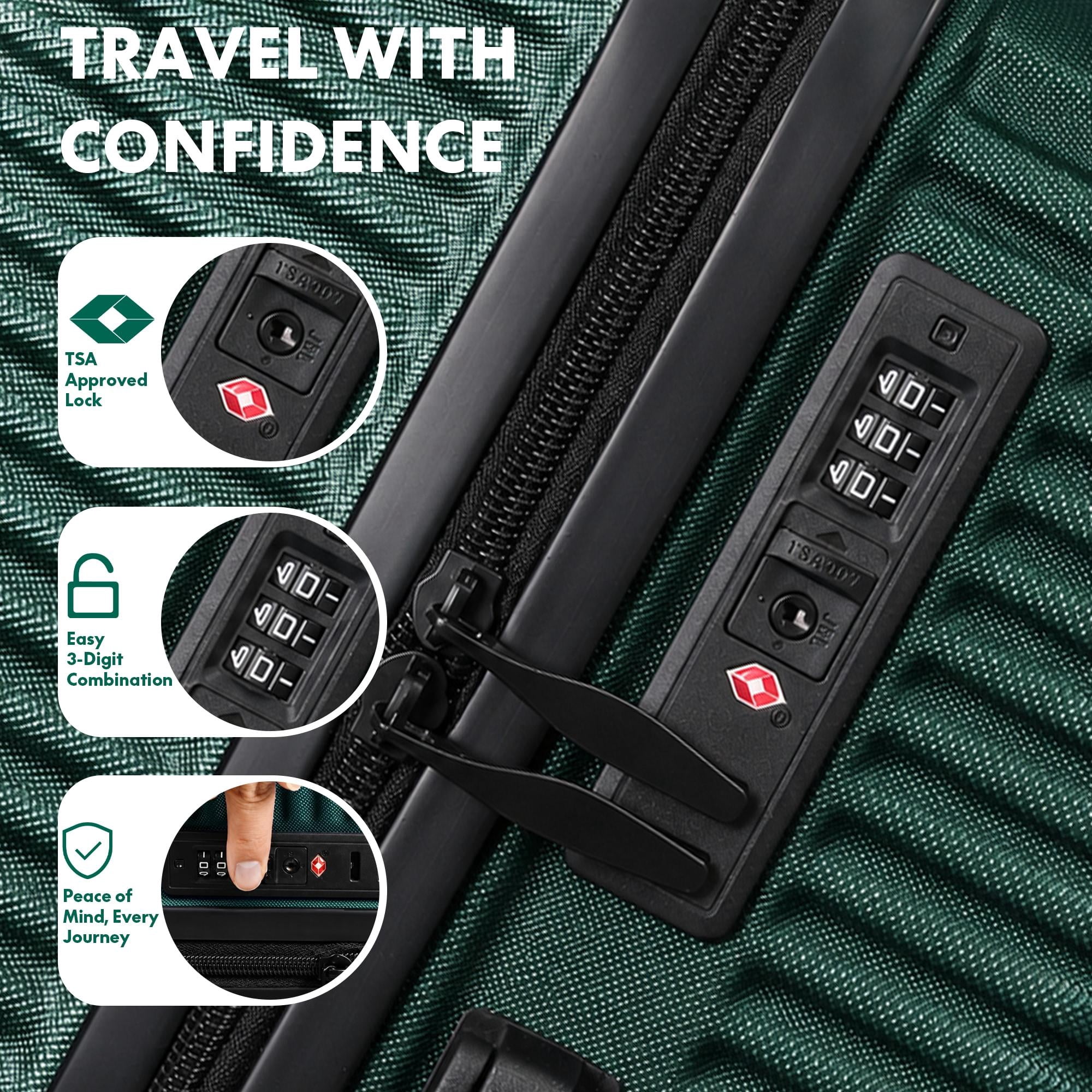 3-Piece ABS Hardshell Luggage Set, Lightweight Scratch-Resistant Suitcases with Silent Spinner Wheels & TSA Lock, Dark Green