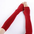 thumbnail image 5 of Dyfzdhu Women Arm Warmer Solid Knitted Soft Long Fingerless Gloves Mitten Red, 5 of 5
