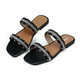 thumbnail image 3 of SHIBEVER Women's Slides Sandals Flat Summer Sparkly Rhinestone Sandals Dressy Casual Slip on Slide Slippers Black, 3 of 5