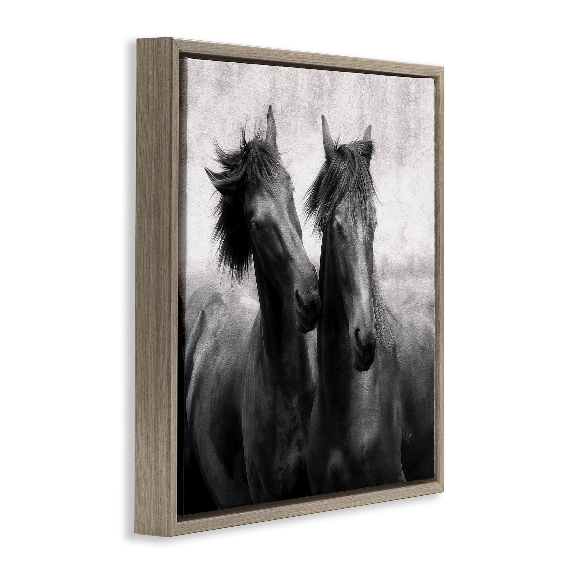 Stupell Industries Short Haired Horse Pair Brown Framed Floater Canvas Wall Art, design by Lars Van de Goor