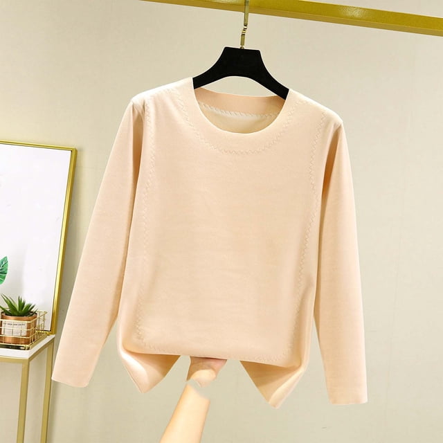 Ropa interior térmica Tops de moda para mujer de invierno de manga larga con cuello redondo cómodos sólidos blusas regulares para mujer blusa de poliéster