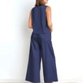 thumbnail image 4 of GILIGEGE Two Piece Sets for Women Summer Solid Color Elegant Two Piece Round Neck Vest and Wide Leg Pants Suit for Women Summer Beach Vacation Outfits Lounge Tracksuits Blue S, 4 of 4
